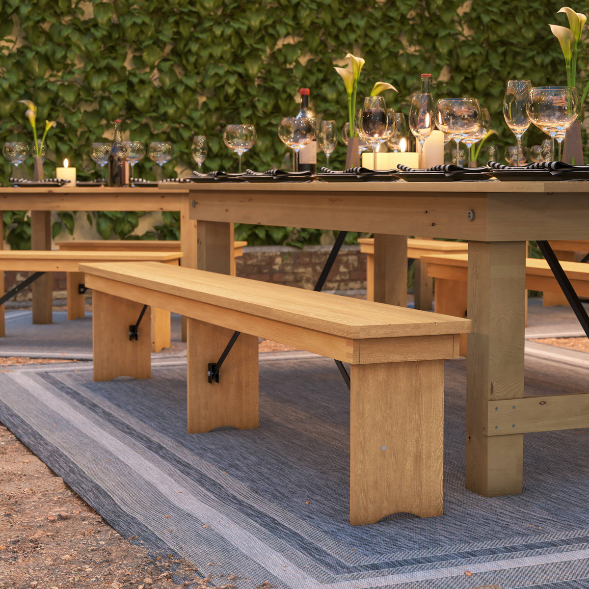 Flash Furniture XA-B-96X12-L-LN-GG 8' x 12" Solid Pine Folding Farm Bench with 3 Legs-Antique Rustic Light Natural - View 7