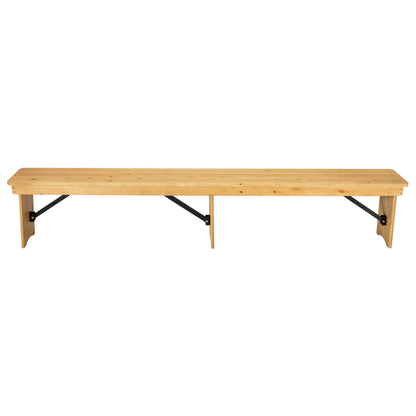 Flash Furniture XA-B-96X12-L-LN-GG 8' x 12" Solid Pine Folding Farm Bench with 3 Legs-Antique Rustic Light Natural - View 9