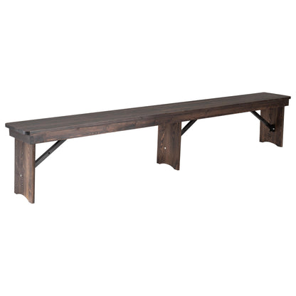 Flash Furniture XA-B-96X12-L-MG-GG 8' x 12" Solid Pine Folding Farm Bench with 3 Legs in Antique Rustic Mahogany - Main view