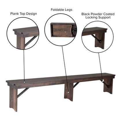 Flash Furniture XA-B-96X12-L-MG-GG 8' x 12" Solid Pine Folding Farm Bench with 3 Legs in Antique Rustic Mahogany - View 4