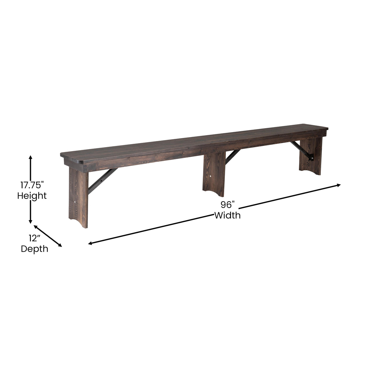 Flash Furniture XA-B-96X12-L-MG-GG 8' x 12" Solid Pine Folding Farm Bench with 3 Legs in Antique Rustic Mahogany - View 5