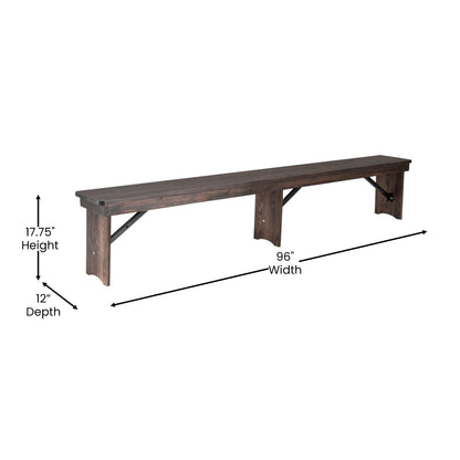Flash Furniture XA-B-96X12-L-MG-GG 8' x 12" Solid Pine Folding Farm Bench with 3 Legs in Antique Rustic Mahogany - View 5