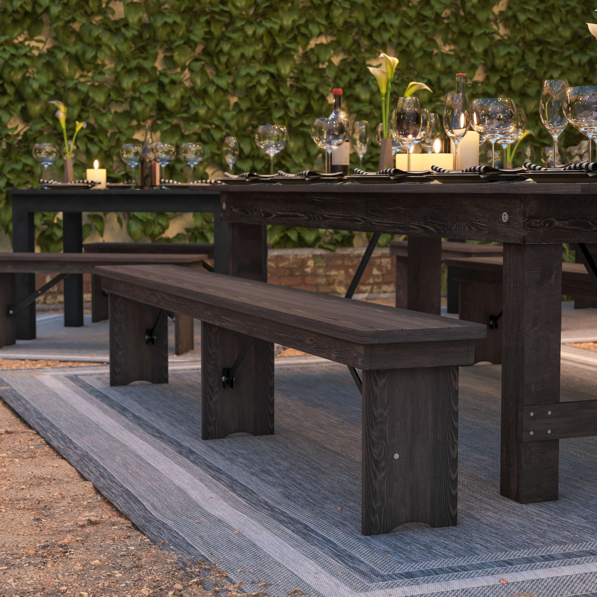 Flash Furniture XA-B-96X12-L-MG-GG 8' x 12" Solid Pine Folding Farm Bench with 3 Legs in Antique Rustic Mahogany - View 7