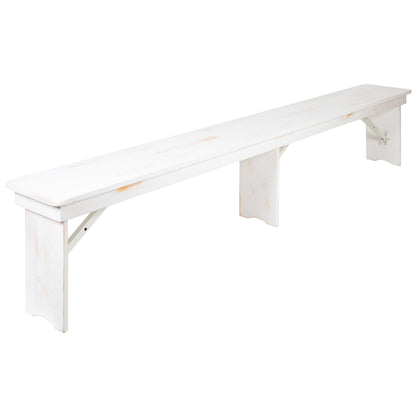 Flash Furniture XA-B-96X12-L-WH-GG 8' x 12" Antique Rustic White Solid Pine Folding Farm Bench - Portable Bench - Main view