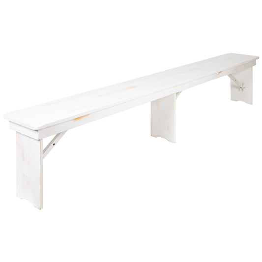Flash Furniture XA-B-96X12-L-WH-GG 8' x 12" Antique Rustic White Solid Pine Folding Farm Bench - Portable Bench - Main view