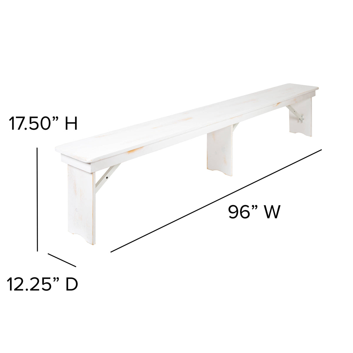 Flash Furniture XA-B-96X12-L-WH-GG 8' x 12" Antique Rustic White Solid Pine Folding Farm Bench - Portable Bench - View 5