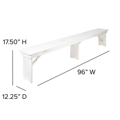 Flash Furniture XA-B-96X12-L-WH-GG 8' x 12" Antique Rustic White Solid Pine Folding Farm Bench - Portable Bench - View 5
