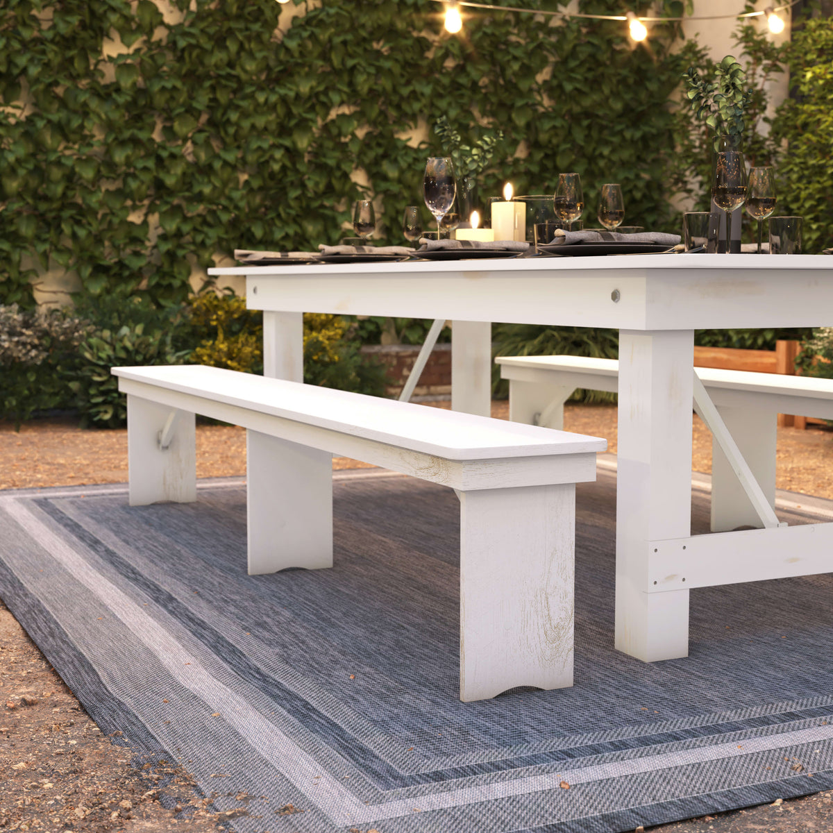 Flash Furniture XA-B-96X12-L-WH-GG 8' x 12" Antique Rustic White Solid Pine Folding Farm Bench - Portable Bench - View 6