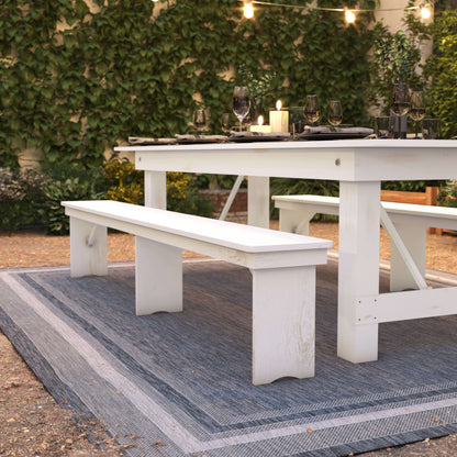Flash Furniture XA-B-96X12-L-WH-GG 8' x 12" Antique Rustic White Solid Pine Folding Farm Bench - Portable Bench - View 6