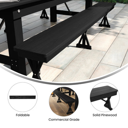 Flash Furniture XA-B-96X12-L-XLEGS-BW-GG 8' x 12" Antique Solid Pine Farmhouse Folding Bench in Black Wash - View 3