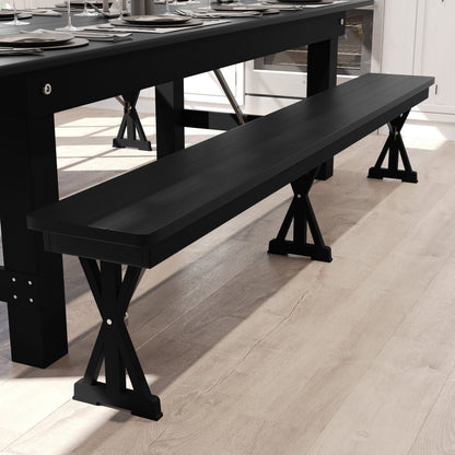 Flash Furniture XA-B-96X12-L-XLEGS-BW-GG 8' x 12" Antique Solid Pine Farmhouse Folding Bench in Black Wash - View 6