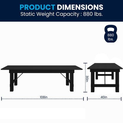 Flash Furniture XA-F-108X40-BW-GG 9' x 40" Rectangular Rustic Solid Pine Farmhouse Folding Table in Black Wash - View 5