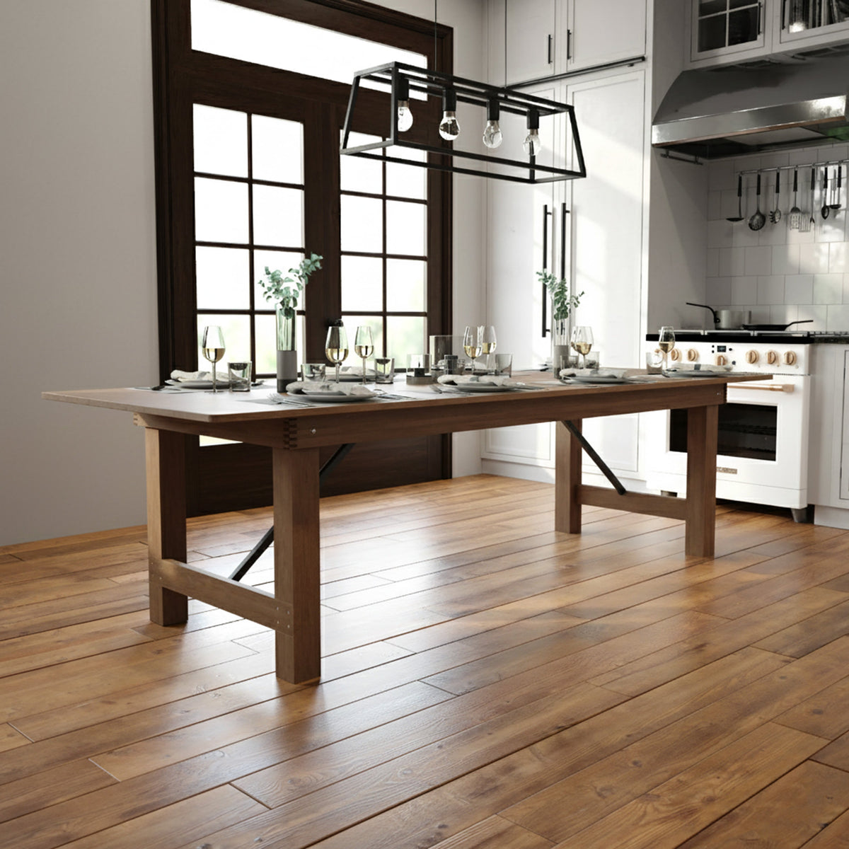 Flash Furniture XA-F-108X40-GG 9' x 40" Rectangular Antique Rustic Solid Pine Folding Farm Table - View 2