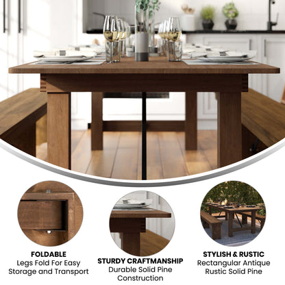 Flash Furniture XA-F-108X40-GG 9' x 40" Rectangular Antique Rustic Solid Pine Folding Farm Table - View 3