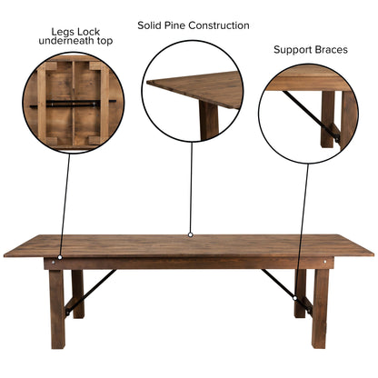 Flash Furniture XA-F-108X40-GG 9' x 40" Rectangular Antique Rustic Solid Pine Folding Farm Table - View 4