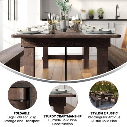 Flash Furniture XA-F-108X40-MG-GG 9' x 40" Rectangular Antique Rustic Mahogany Solid Pine Folding Farm Table - View 2