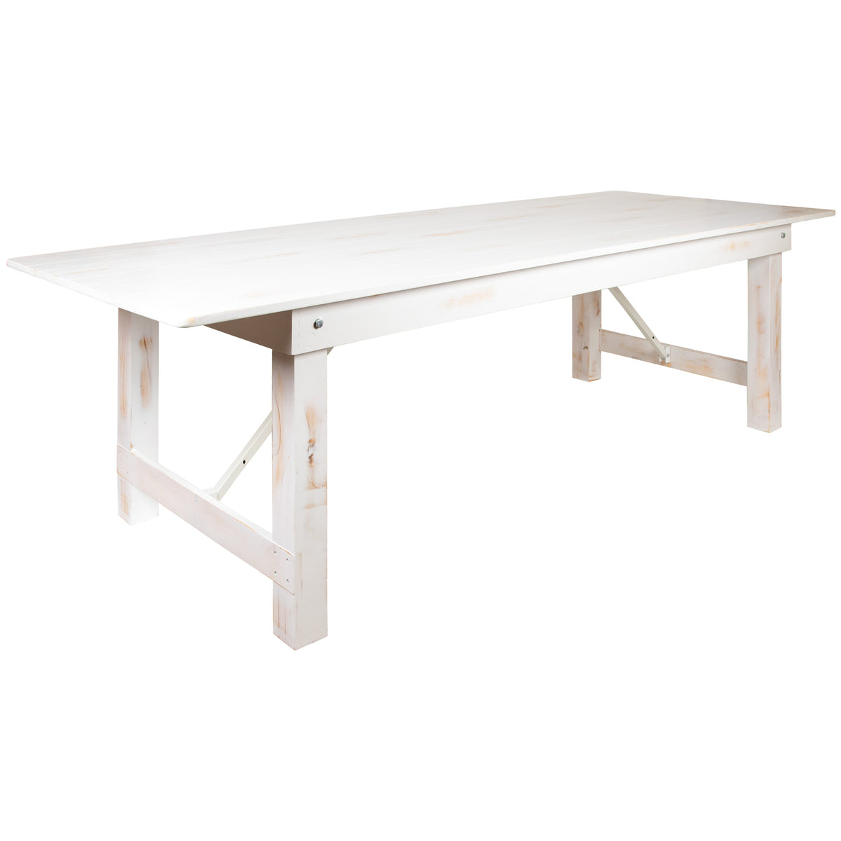 Flash Furniture XA-F-108X40-WH-GG 9' x 40" Rectangular Antique Rustic White Solid Pine Folding Farm Table - Main view