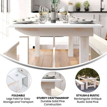Flash Furniture XA-F-108X40-WH-GG 9' x 40" Rectangular Antique Rustic White Solid Pine Folding Farm Table - View 2