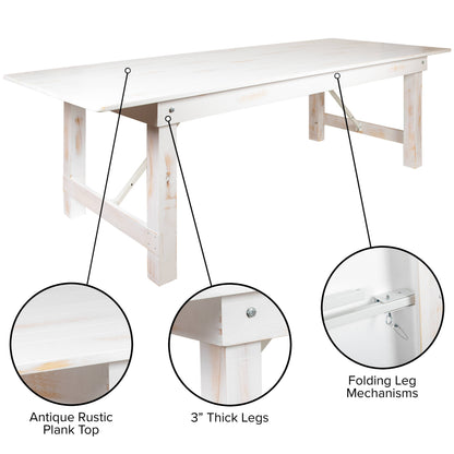 Flash Furniture XA-F-108X40-WH-GG 9' x 40" Rectangular Antique Rustic White Solid Pine Folding Farm Table - View 3
