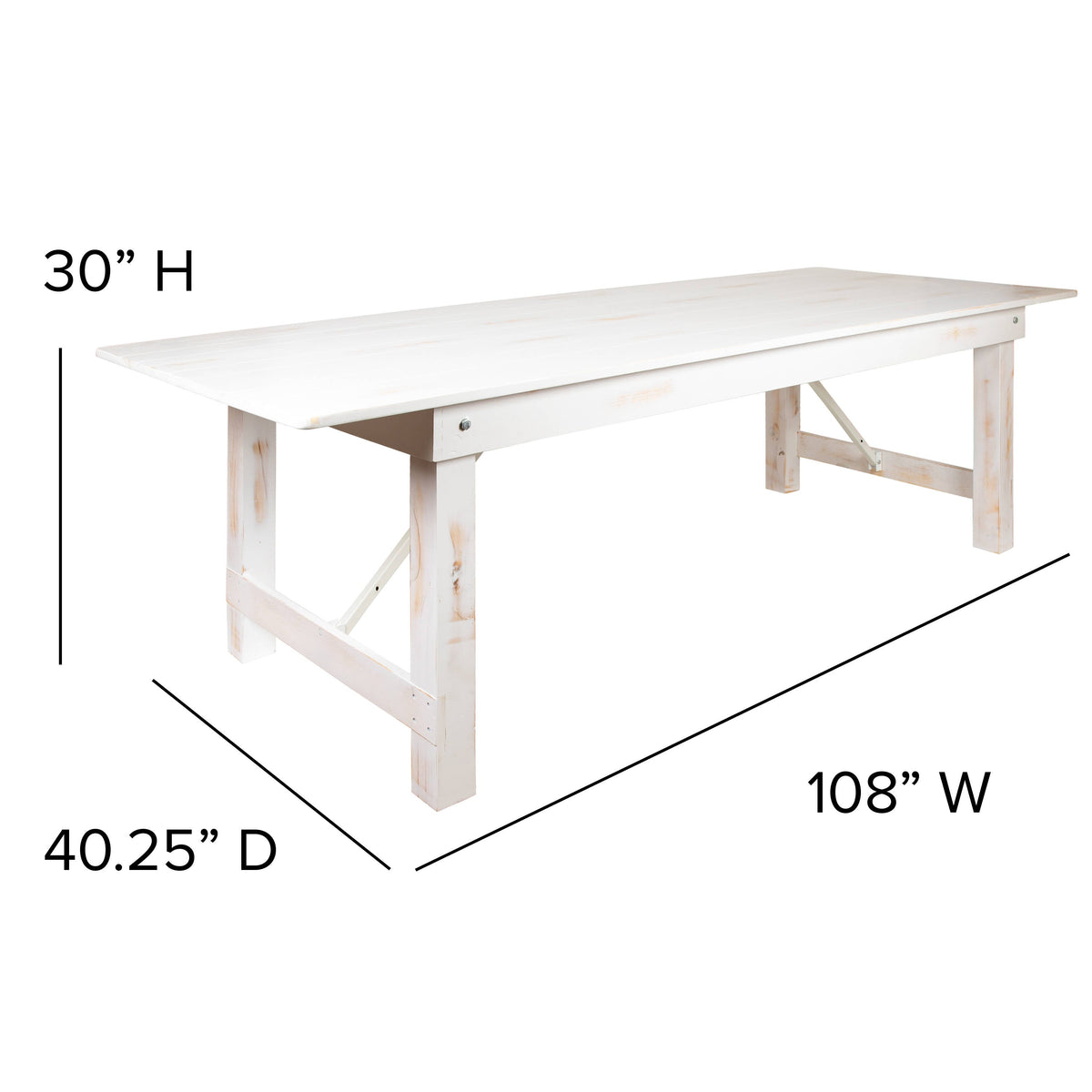 Flash Furniture XA-F-108X40-WH-GG 9' x 40" Rectangular Antique Rustic White Solid Pine Folding Farm Table - View 4