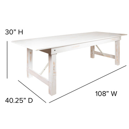 Flash Furniture XA-F-108X40-WH-GG 9' x 40" Rectangular Antique Rustic White Solid Pine Folding Farm Table - View 4
