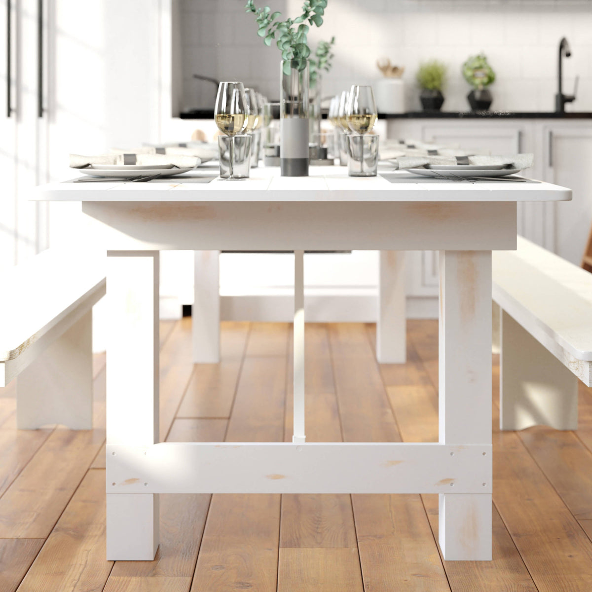 Flash Furniture XA-F-108X40-WH-GG 9' x 40" Rectangular Antique Rustic White Solid Pine Folding Farm Table - View 5