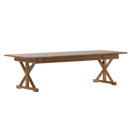 Flash Furniture XA-F-108X40-XLEGS-GG Solid Pine Farm Dining Table with X-Style Legs in Antique Rustic - 9' x 40" - Main view