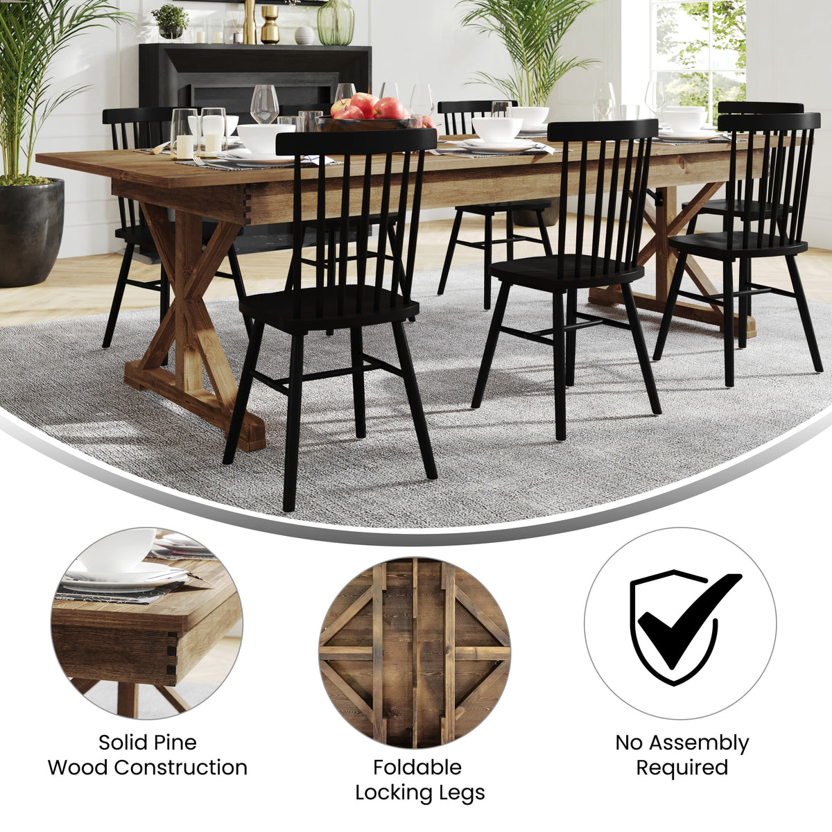 Flash Furniture XA-F-108X40-XLEGS-GG Solid Pine Farm Dining Table with X-Style Legs in Antique Rustic - 9' x 40" - View 2