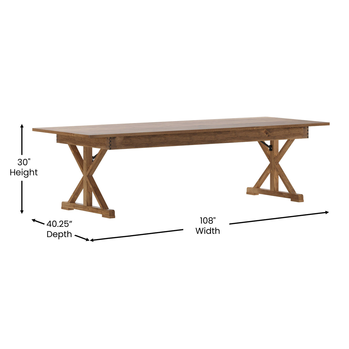 Flash Furniture XA-F-108X40-XLEGS-GG Solid Pine Farm Dining Table with X-Style Legs in Antique Rustic - 9' x 40" - View 3
