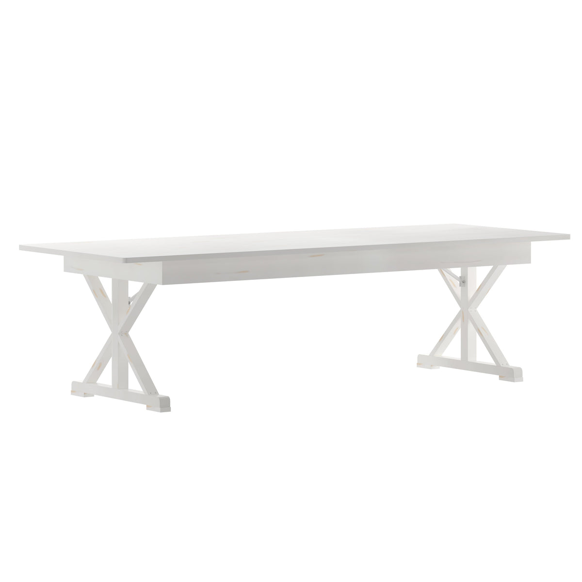 Flash Furniture XA-F-108X40-XLEGS-WH-GG Solid Pine Farm Dining Table with X-Style Legs in Antique Rustic White-9' x 40" - Main view