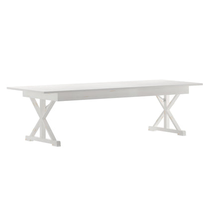 Flash Furniture XA-F-108X40-XLEGS-WH-GG Solid Pine Farm Dining Table with X-Style Legs in Antique Rustic White-9' x 40" - Main view