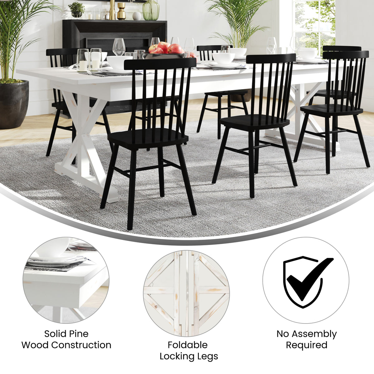 Flash Furniture XA-F-108X40-XLEGS-WH-GG Solid Pine Farm Dining Table with X-Style Legs in Antique Rustic White-9' x 40" - View 2
