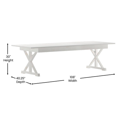 Flash Furniture XA-F-108X40-XLEGS-WH-GG Solid Pine Farm Dining Table with X-Style Legs in Antique Rustic White-9' x 40" - View 3