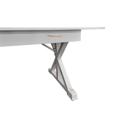 Flash Furniture XA-F-108X40-XLEGS-WH-GG Solid Pine Farm Dining Table with X-Style Legs in Antique Rustic White-9' x 40" - View 9