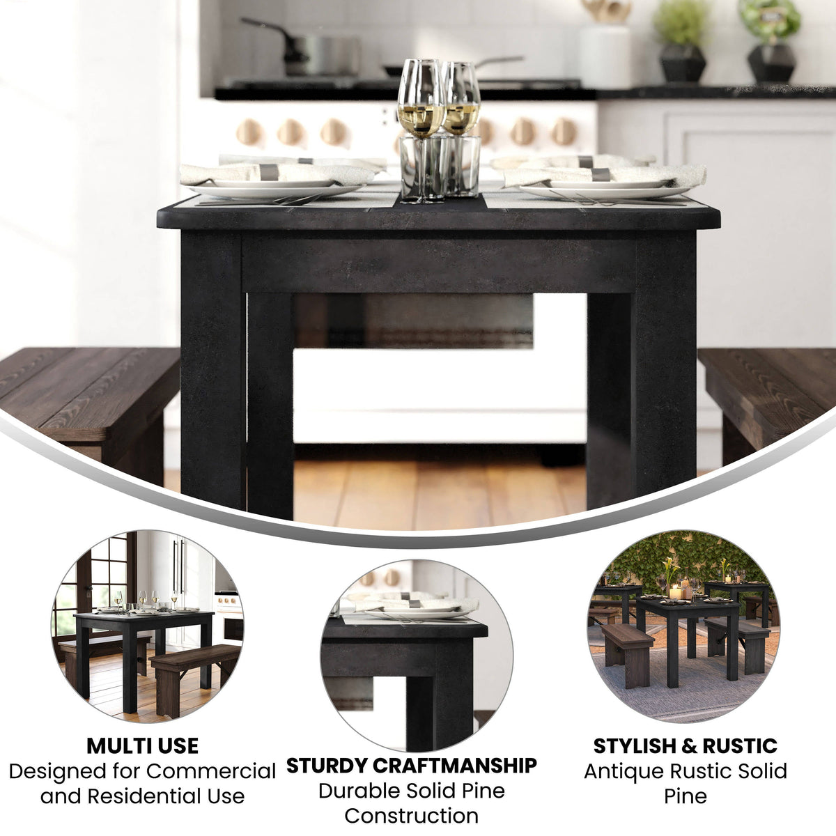 Flash Furniture XA-F-46X30-BW-GG 46" x 30" Rectangular Black Wash Solid Pine Farm Dining Table - View 2