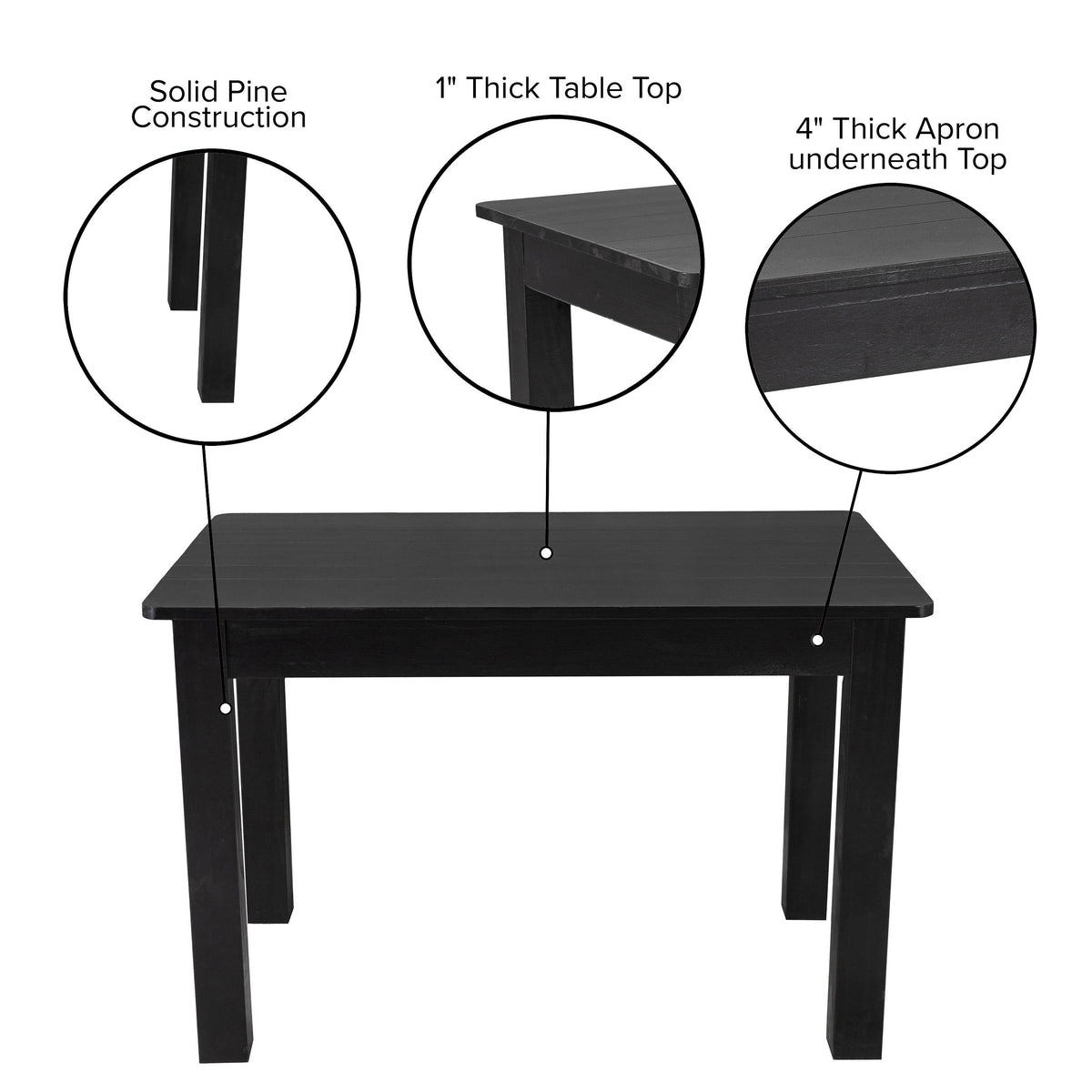 Flash Furniture XA-F-46X30-BW-GG 46" x 30" Rectangular Black Wash Solid Pine Farm Dining Table - View 3