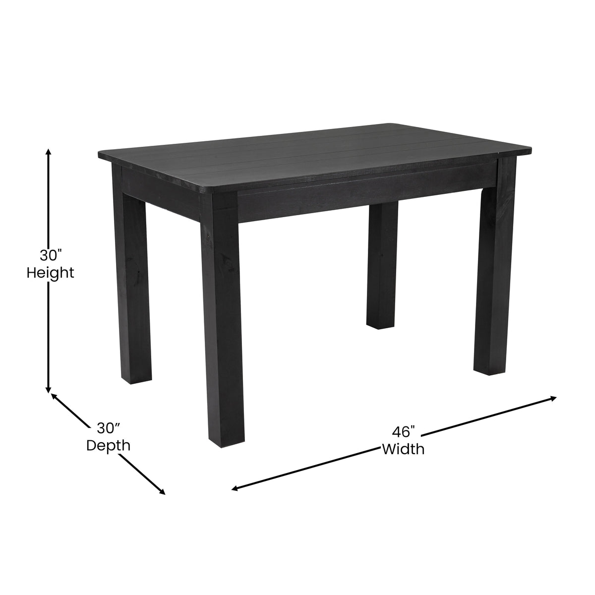 Flash Furniture XA-F-46X30-BW-GG 46" x 30" Rectangular Black Wash Solid Pine Farm Dining Table - View 4