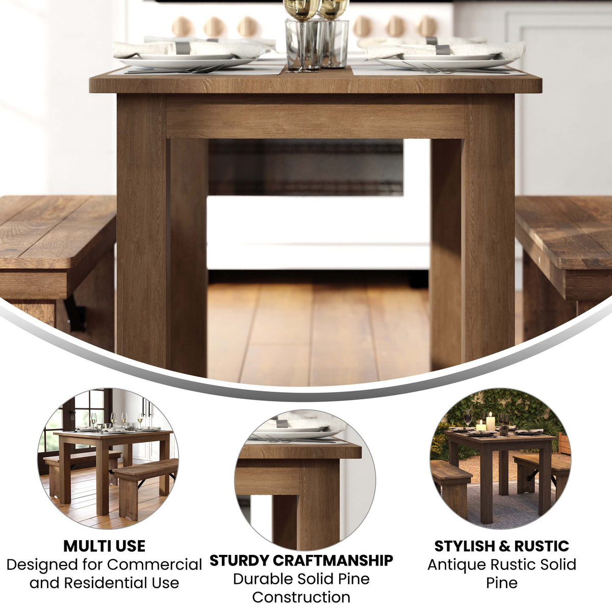 Flash Furniture XA-F-46X30-GG 46" x 30" Rectangular Antique Rustic Solid Pine Farm Dining Table - View 2