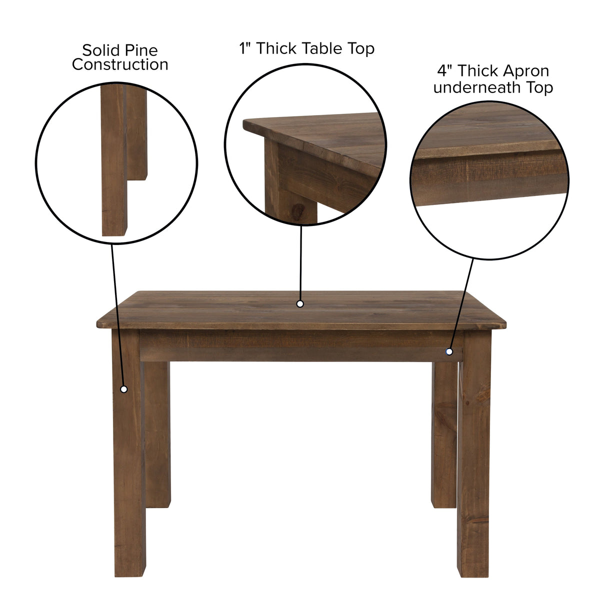 Flash Furniture XA-F-46X30-GG 46" x 30" Rectangular Antique Rustic Solid Pine Farm Dining Table - View 3