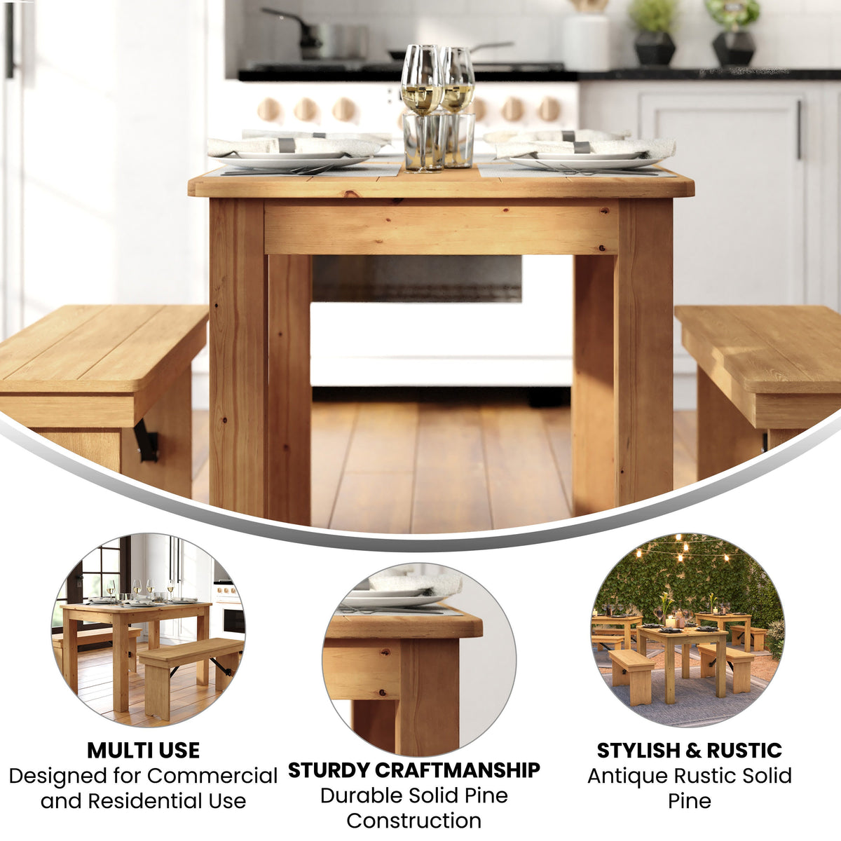 Flash Furniture XA-F-46X30-LN-GG 46" x 30" Rectangular Light Natural Solid Pine Farm Dining Table - View 2