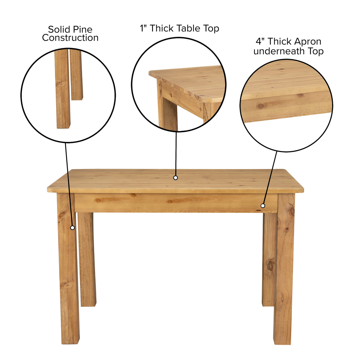 Flash Furniture XA-F-46X30-LN-GG 46" x 30" Rectangular Light Natural Solid Pine Farm Dining Table - View 3