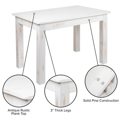 Flash Furniture XA-F-46X30-WH-GG 46" x 30" Rectangular Antique Rustic White Solid Pine Farm Dining Table - View 3