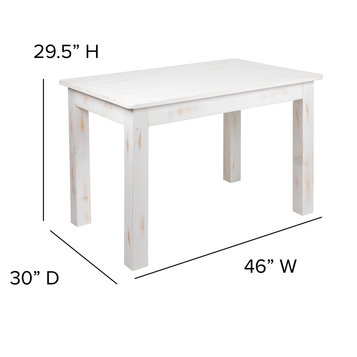 Flash Furniture XA-F-46X30-WH-GG 46" x 30" Rectangular Antique Rustic White Solid Pine Farm Dining Table - View 4