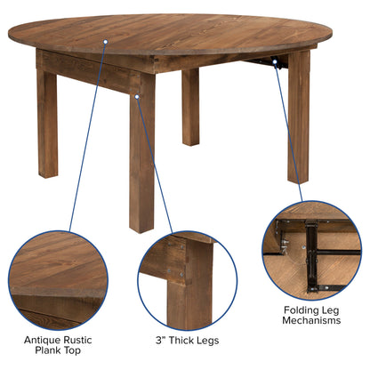 Flash Furniture XA-F-60-RD-GG 60" Round Antique Rustic Solid Pine Folding Farm Dining Table - View 2