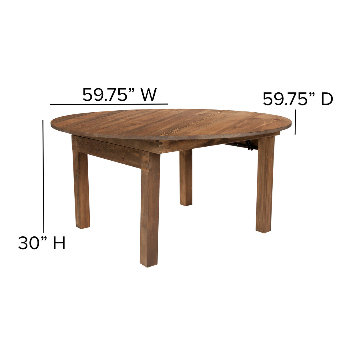 Flash Furniture XA-F-60-RD-GG 60" Round Antique Rustic Solid Pine Folding Farm Dining Table - View 3