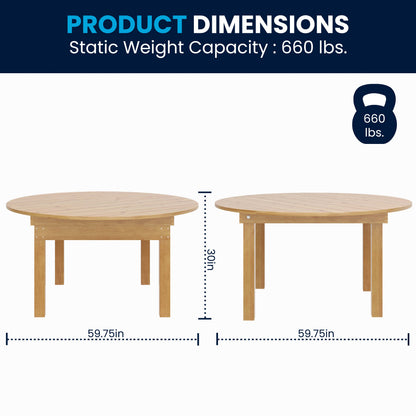Flash Furniture XA-F-60-RD-LN-GG 60" Round Antique Rustic Solid Pine Farmhouse Folding Table in Light Natural - View 3