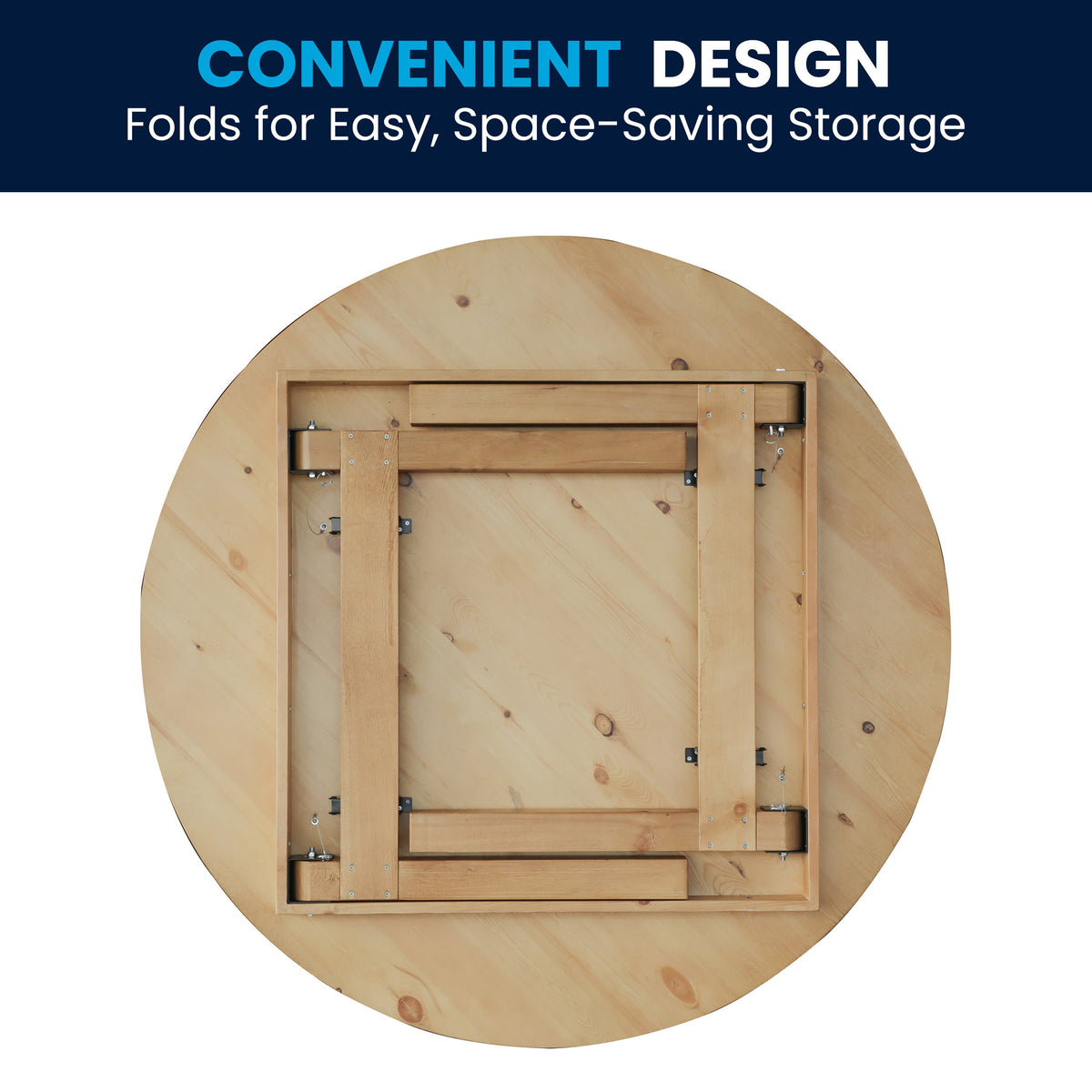 Flash Furniture XA-F-60-RD-LN-GG 60" Round Antique Rustic Solid Pine Farmhouse Folding Table in Light Natural - View 4