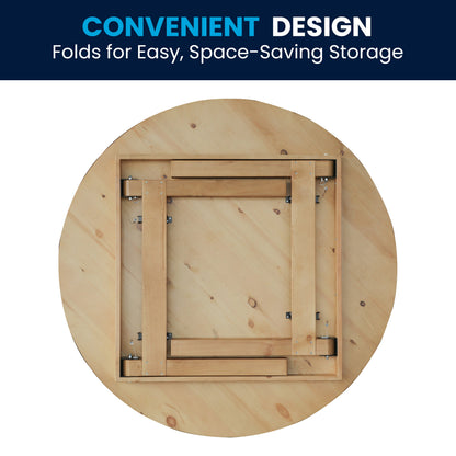 Flash Furniture XA-F-60-RD-LN-GG 60" Round Antique Rustic Solid Pine Farmhouse Folding Table in Light Natural - View 4