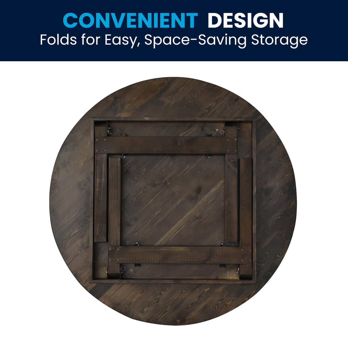 Flash Furniture XA-F-60-RD-MG-GG 60" Round Antique Rustic Solid Pine Farmhouse Folding Table in Mahogany - View 4