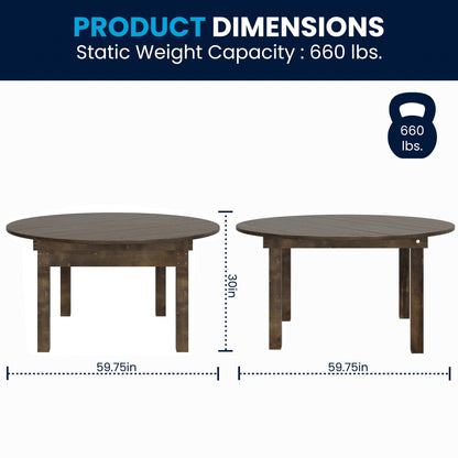 Flash Furniture XA-F-60-RD-MG-GG 60" Round Antique Rustic Solid Pine Farmhouse Folding Table in Mahogany - View 6